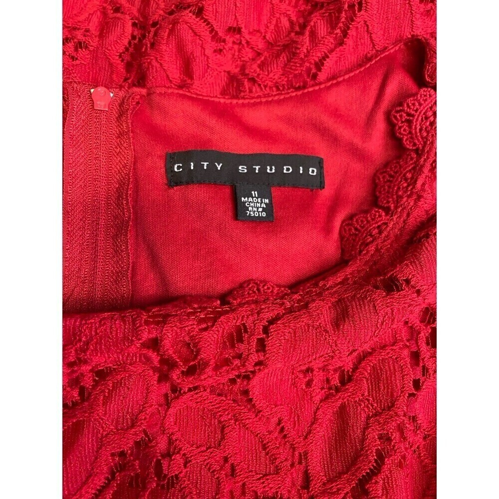 City Studio Juniors Fit & Flare Red Floral Lace Special Occasion Dress Size 11 - Picture 10 of 14